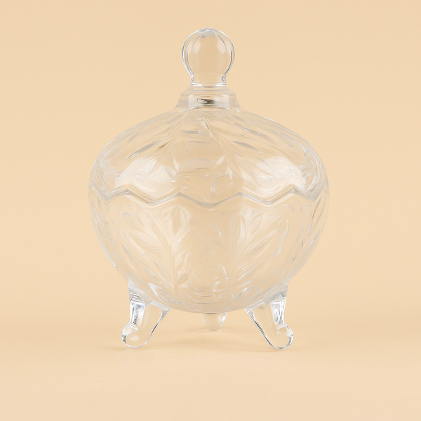 Clear Glass Sugar Bowl with Lid – Elegant Floral Design – Tg001-3