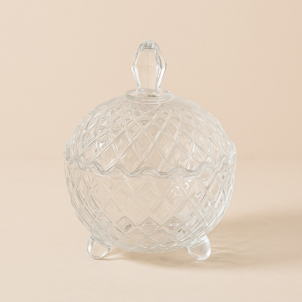 Clear Glass Sugar Bowl with Lid – Elegant Diamond-Cut Design – Sr7343Gcl