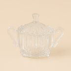 Clear Glass Sugar Bowl with Lid & Ornate Fish Handles