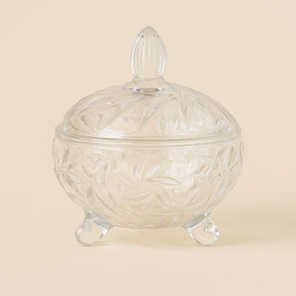 Clear Glass Candy Pot with Lid – Elegant Etched Design – Tg-5120