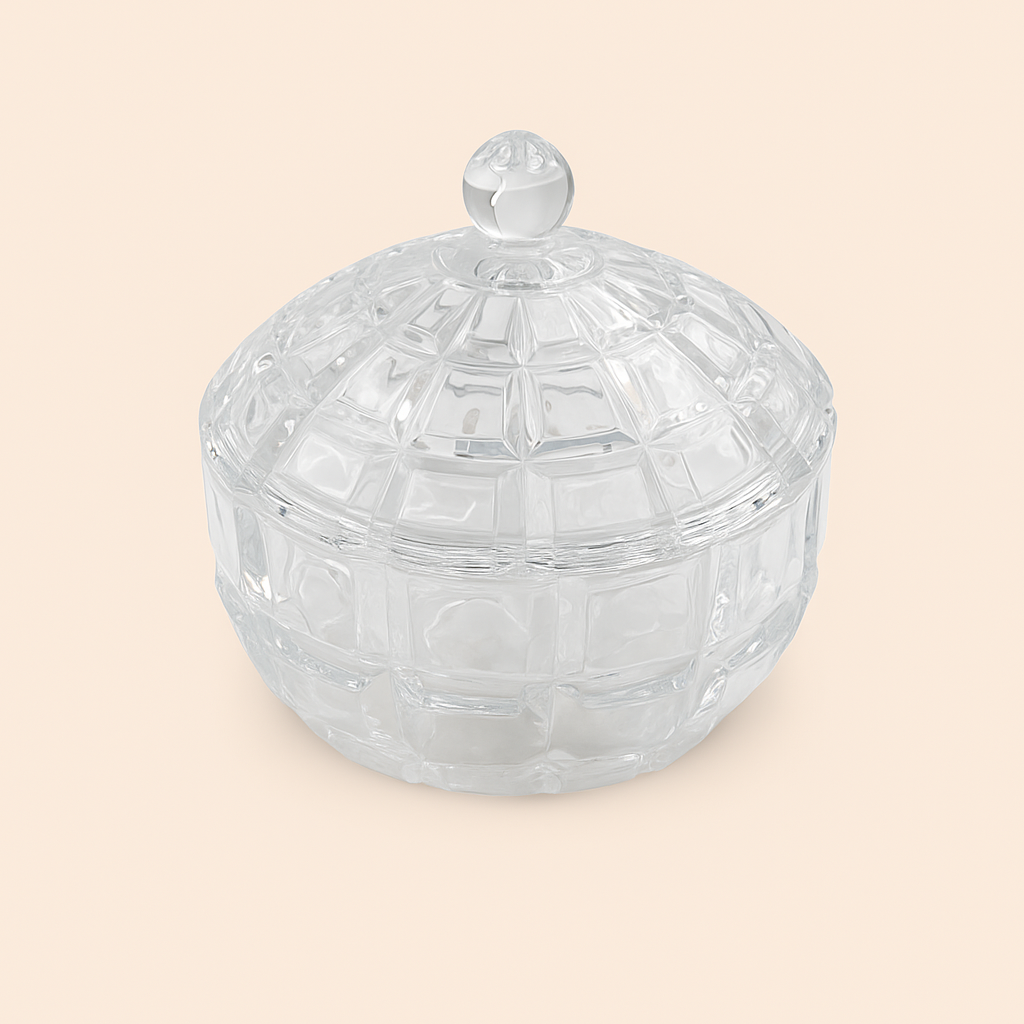 Candy Bowl with Lid – Textured Clear Glass – Elegant Dome Shape – DSTG2035-7