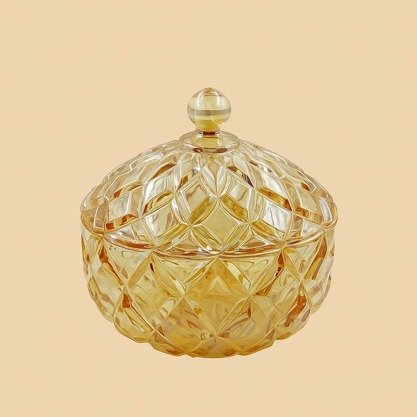 Glass Candy Bowl With Lid – Amber Color – 18cm (D) x 9cm (H) – DSTG2036-7/L1HA