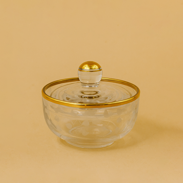 GLS1540216/0137T-YLX – Glass Sugar Pot with Lid – 9cm (D) x 9cm (H)
