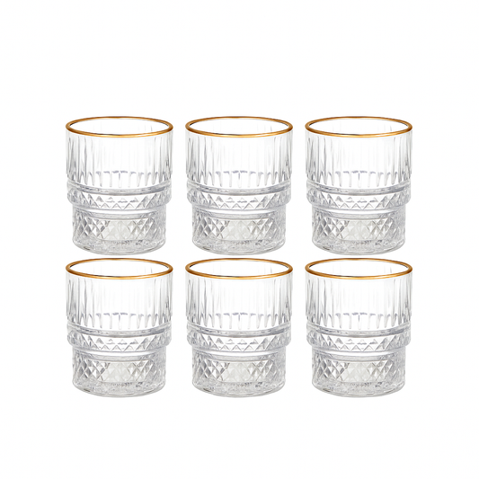 Glass Tumbler Set – 6 Piece – Elegant Gold Rim – MC113JW