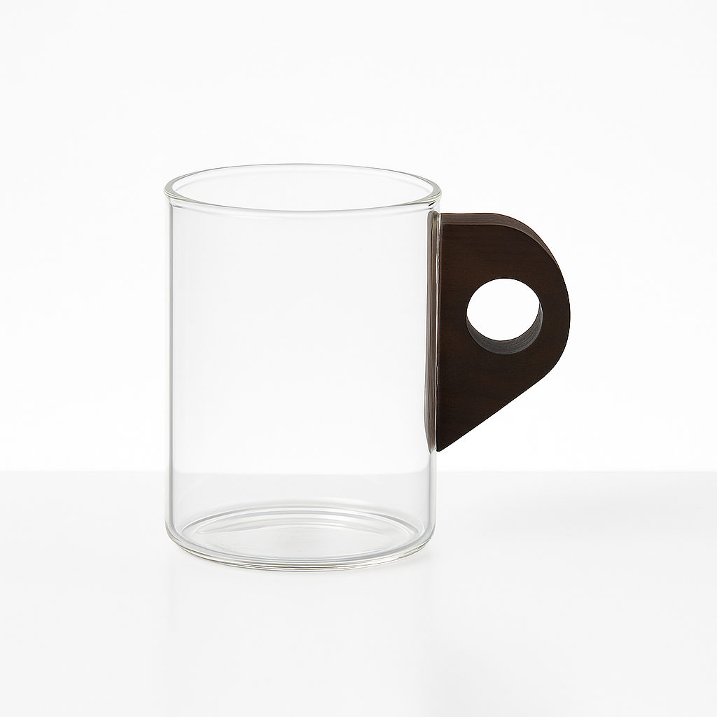 Glass Cup – Clear Modern Design with Wooden Handle 90394-13