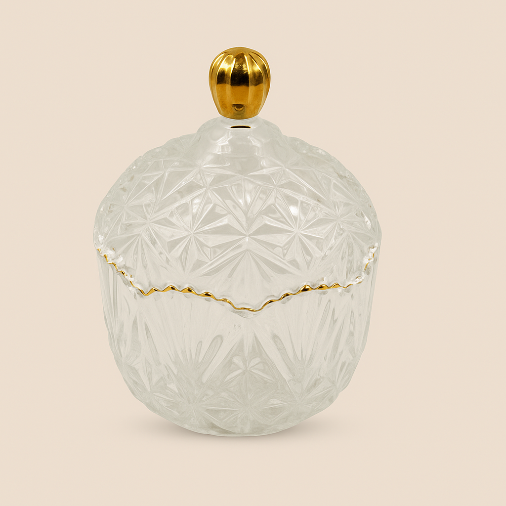 Glass Bowl with Lid and Gold Trim – 13 cm Diameter – TG002-1