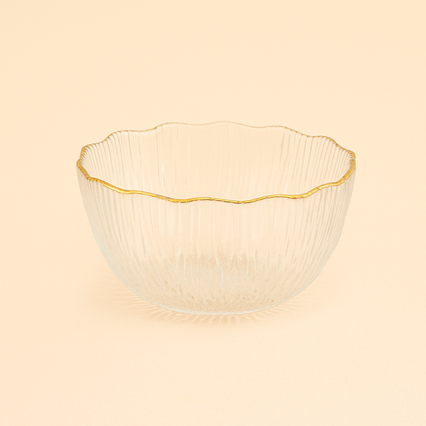 SJ575 Glass Bowl with Gold Border – 12cm Diameter – Elegant Tableware Dish