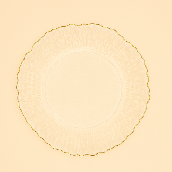 SJ348 Glass Plate with Gold Border – 20cm Diameter – Elegant Dining Plate