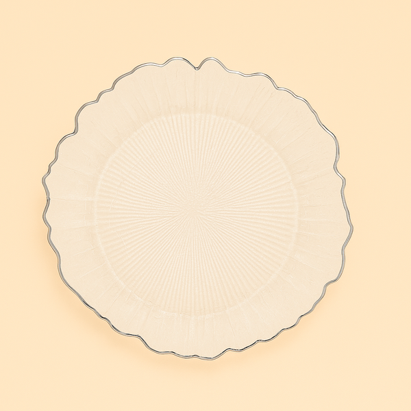 SJ568-B Glass Plate with Silver Border – 21cm Diameter – Elegant Clear Design