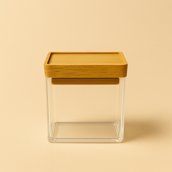 2838 Acrylic Airtight Canister with Bamboo Lid – 9cm (H) x 8.5cm (W) x 8.5cm (L)