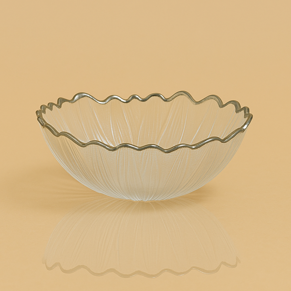 SJ616-B Glass Bowl with Silver Rim - 20cm (D)