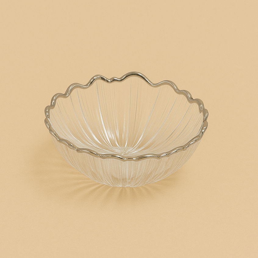 SJ617-B Glass Bowl with Silver Rim - 12cm (D)