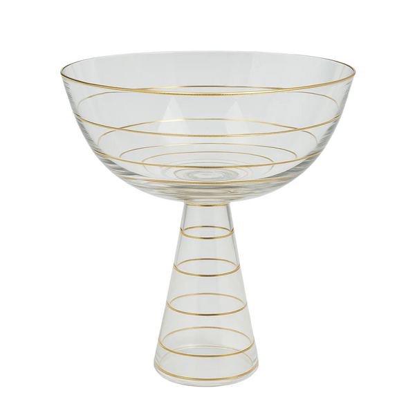 VG397 Glass Bowl with Stand and Gold Rim- 17cm x17cm x9.5cm