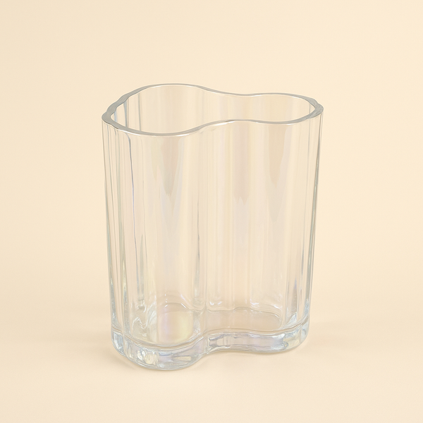 Elegant Clear Glass Vase with Wavy Rim – 22cm Height – 90382-19