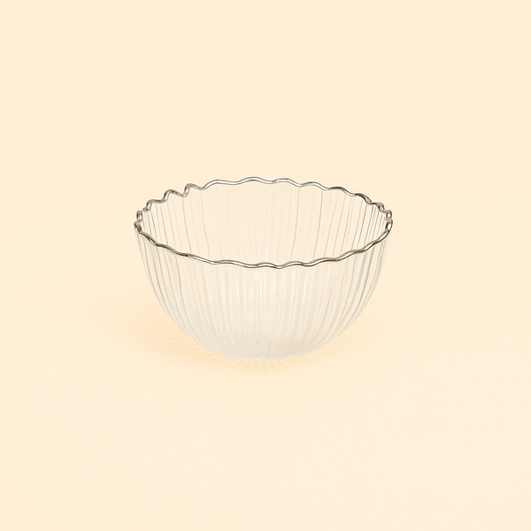 SJ572-B Glass Bowl with Silver Border – 10cm Diameter – Elegant Clear Design