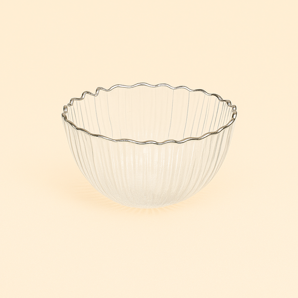 SJ573-B Glass Bowl with Silver Border – 12cm Diameter – Elegant Clear Design