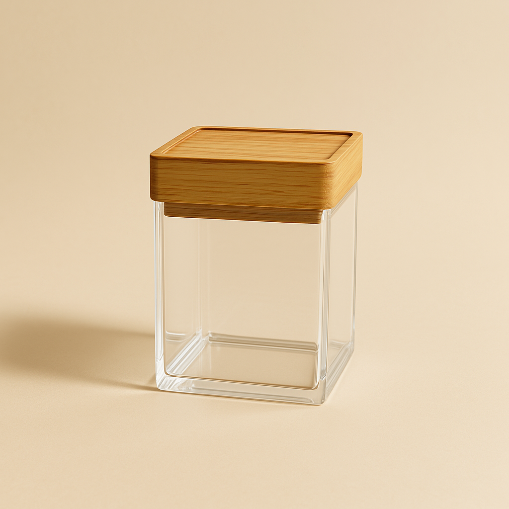 2839 Acrylic Airtight Canister with Bamboo Lid - 13cm (H) x  8.5cm (W) x 8.5cm (L)