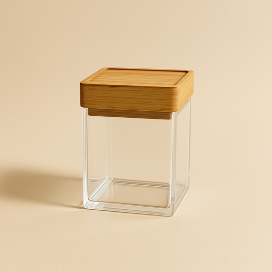 2839 Acrylic Airtight Canister with Bamboo Lid - 13cm (H) x  8.5cm (W) x 8.5cm (L)