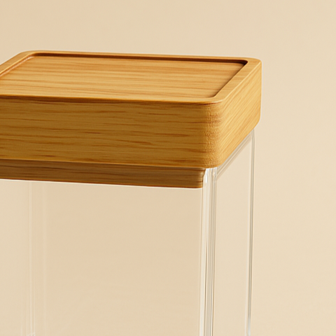 2839 Acrylic Airtight Canister with Bamboo Lid - 13cm (H) x  8.5cm (W) x 8.5cm (L)