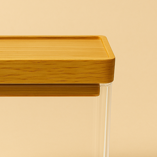 2838 Acrylic Airtight Canister with Bamboo Lid – 9cm (H) x 8.5cm (W) x 8.5cm (L)