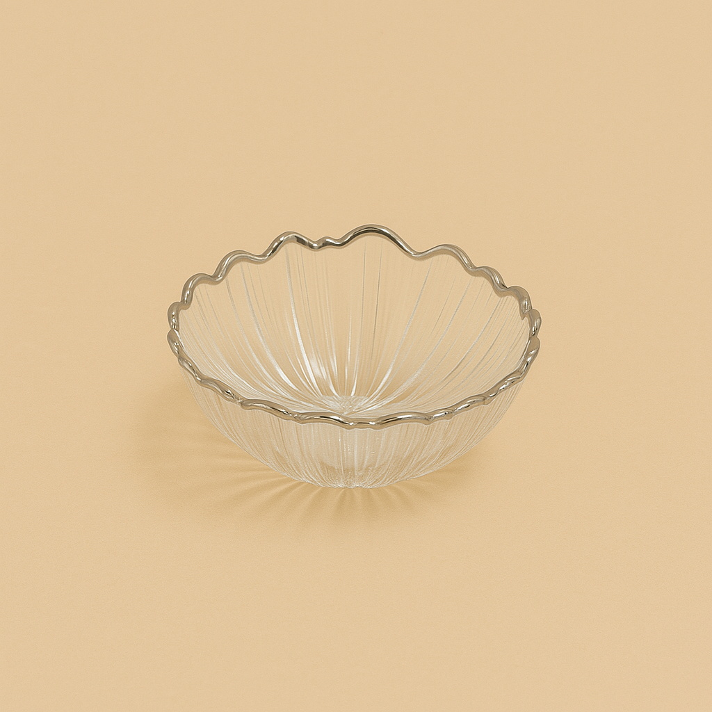 SJ617-B Glass Bowl with Silver Rim - 12cm (D)