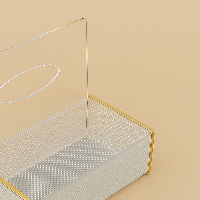 HO-718-BG Acrylic Clear Tissue Box with Gold Line  – 25 x 15 x 9 cm