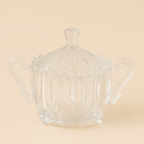 Clear Glass Sugar Bowl with Lid & Ornate Fish Handles