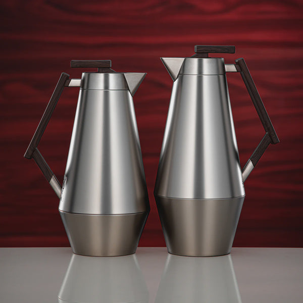 DDC-MNMDW Vacuum Flask 2-Piece Set – Matt Nickel with Dark Wooden Handle – 0.7L & 1.0L | Siddiq Gifts Mussafah Abu Dhabi