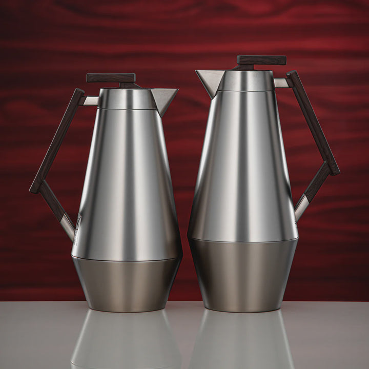 DDC-MNMDW Vacuum Flask 2-Piece Set – Matt Nickel with Dark Wooden Handle – 0.7L & 1.0L | Siddiq Gifts Mussafah Abu Dhabi