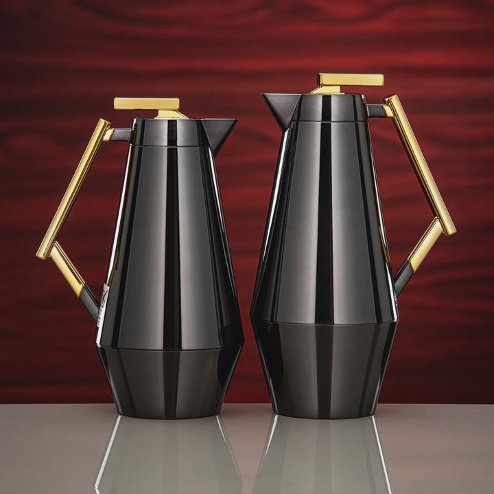 DDC-NBKG Vacuum Flask 2-Piece Set – Nickel Black with Gold Handle – 0.75L & 1.0L | Siddiq Gifts Mussafah Abu Dhabi