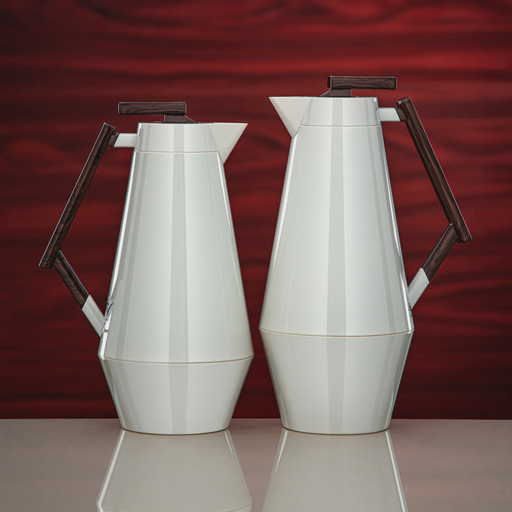 DDC-PWDW Vacuum Flask 2-Piece Set – Pearl White with Dark Wooden Handle – 0.75L & 1.0L | Siddiq Gifts Mussafah Abu Dhabi
