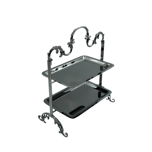 CD-7272 2-Layer Black Serving Tray with Stand - 25cm (W) x14cm (L) x29cm (H)