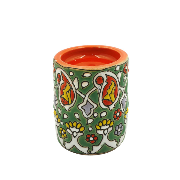 Ceramic Handmade Cylindrical Candle Stand – Decorative Hand-Painted Holder