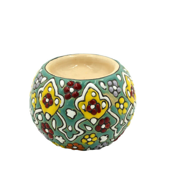 Ceramic Handmade Round Candle Stand – Decorative Hand-Painted Holder