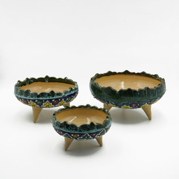 Ceramic Handmade Bowl Deep 3-Piece Set – Decorative Hand-Painted Floral Design