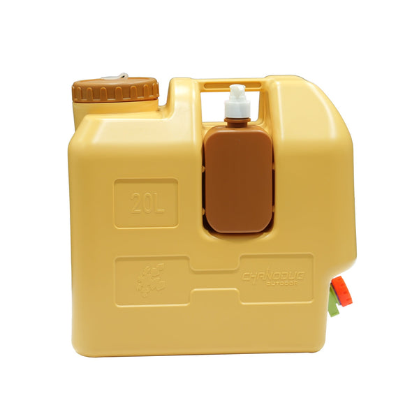 114-3 Jerry Can 20 Liter – Camping Water Container With Tap & Soap Dispenser – Beige