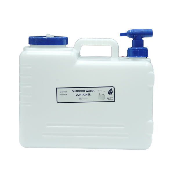 TZ-80012 Outdoor Water Container – 15 Liter Camping Water Storage With Tap – White & Blue