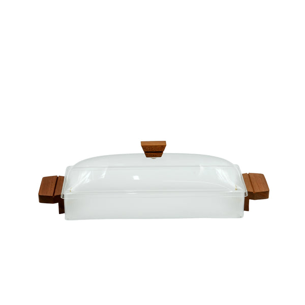 CD-7355 Acrylic Tray with Lid and Wooden Handle – 45cm (W) x 12cm (L)x 14cm (H)