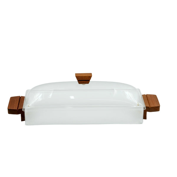 CD-7354 Long Acrylic Tray with Lid and Wooden Handles - 58cm (W) x 13cm (L) x 15cm (H)