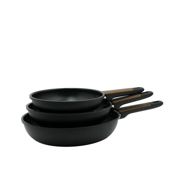 99591-01 – Fry Pan 3-Piece Set (20/24/28cm) – Black Nonstick Finish
