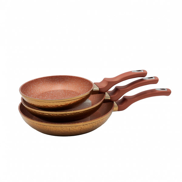 99591-08 – Fry Pan 3-Piece Set (20/24/28cm) – Copper Hammered Finish