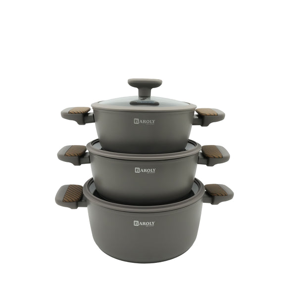 99591-03 Casserole Set with Glass Lid – 3-Piece (20cm / 22cm / 24cm) – Matte Grey Finish