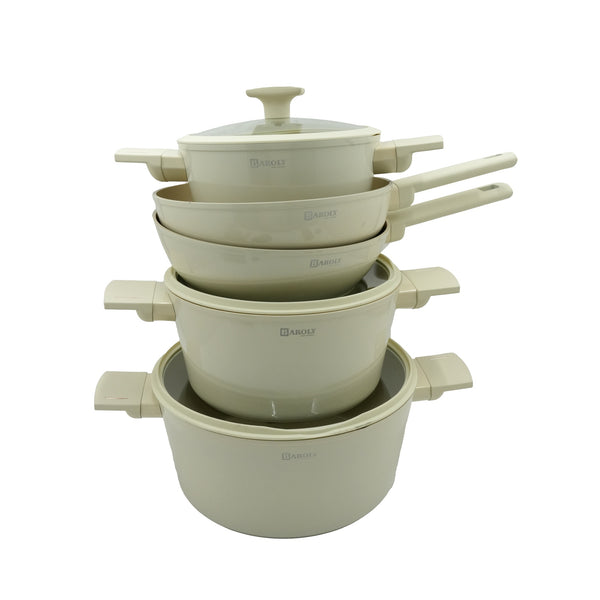 99592-11 Cookware Set with Glass Lids – 15-Piece Complete Kitchen Set – Cream Finish