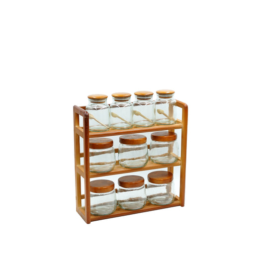 GER6205 Glass Storage Jars With Wooden Rack