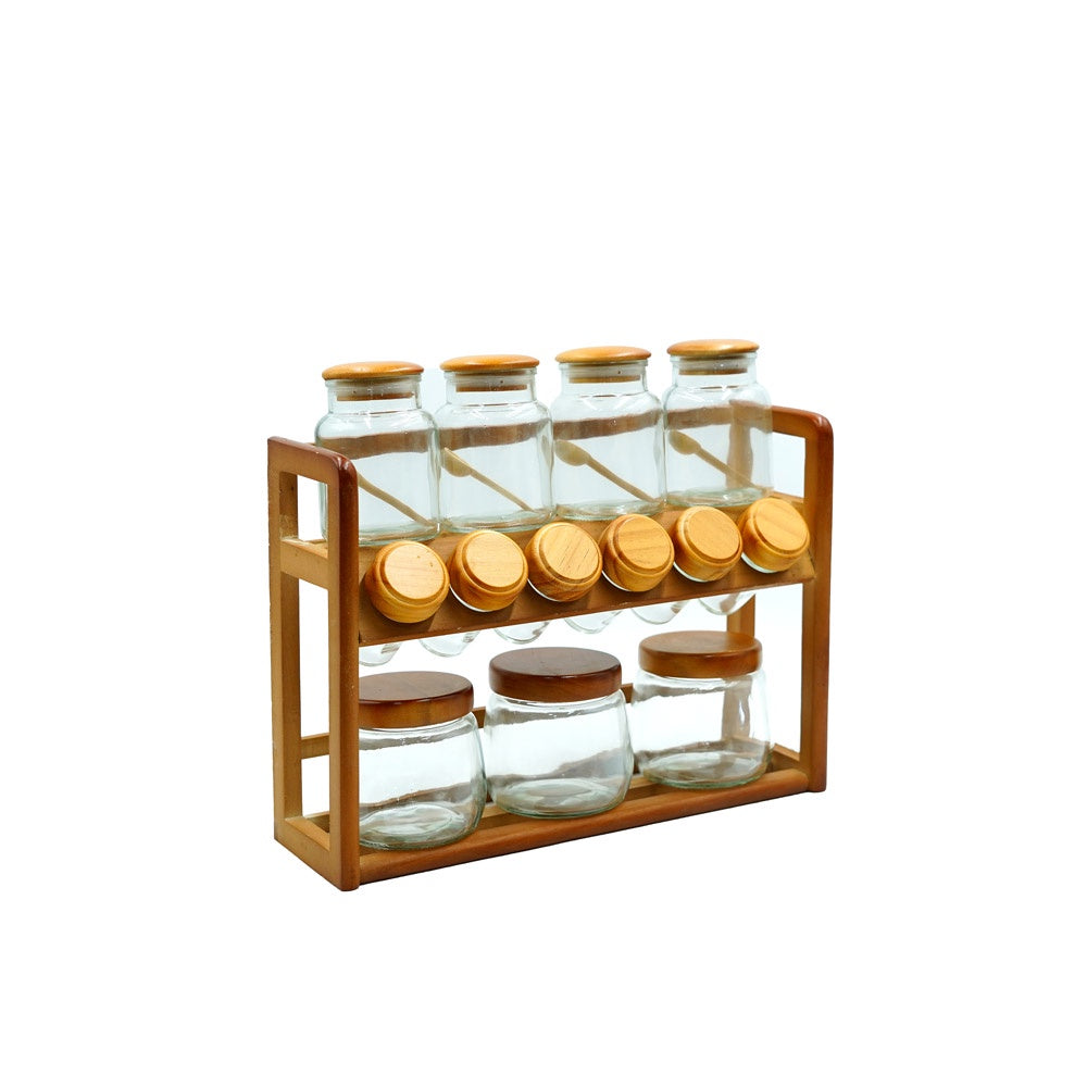 GER6219 Glass Storage Jars With Wooden Rack