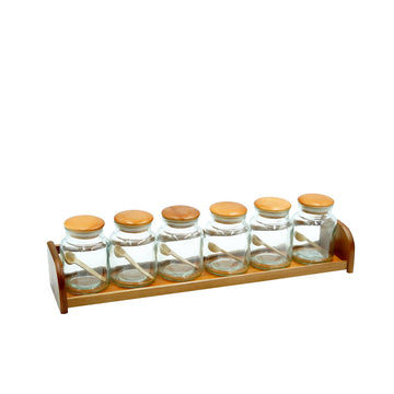 GER6216 Glass Storage Jars With Wooden  Rack