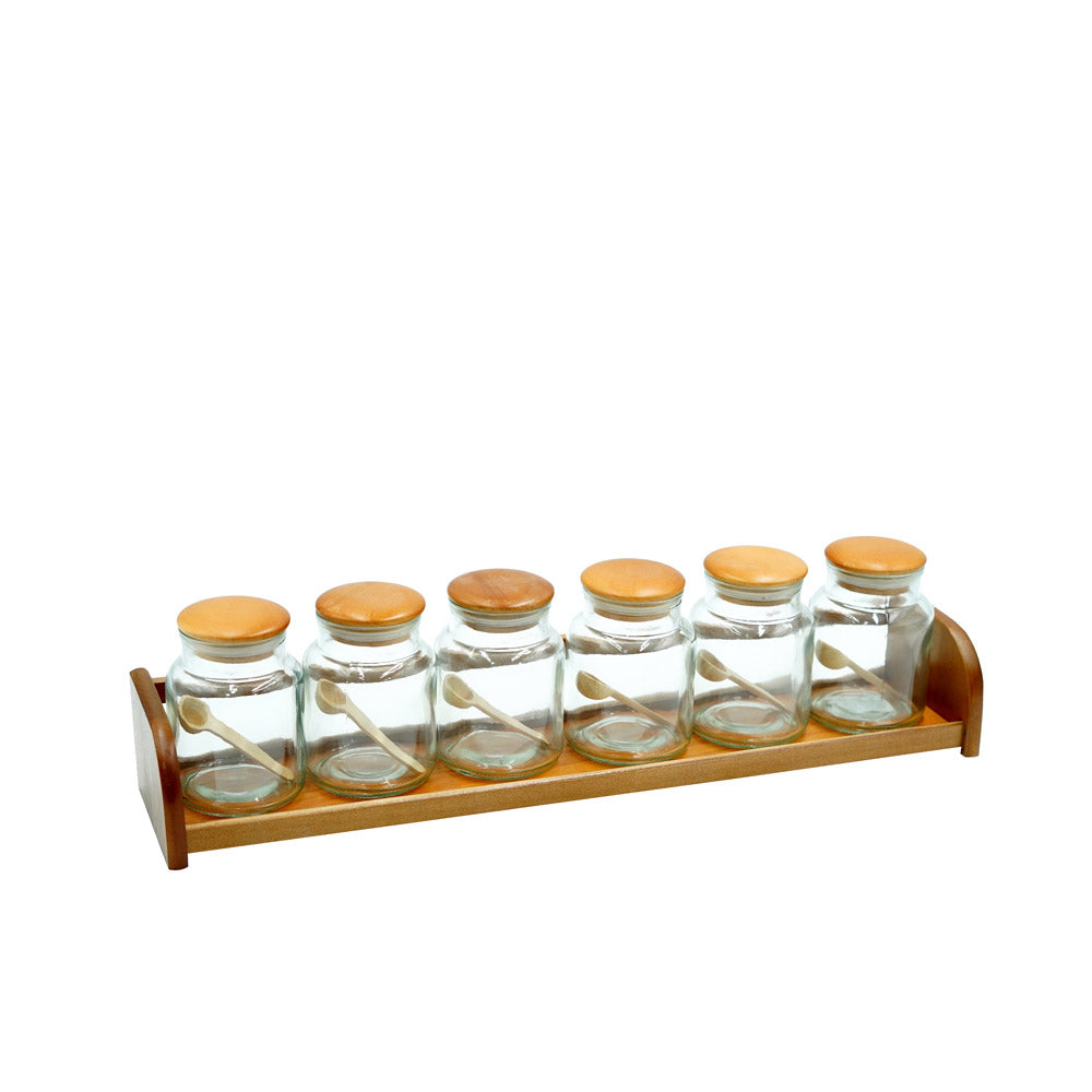 GER6216 Glass Storage Jars With Wooden  Rack