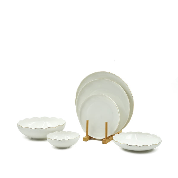 GL-238 Dinner Set 26-Piece – Elegant White Ceramic Plates and Bowls with Gold Rim Design – Durable Dinnerware for Everyday Use and Special Occasions