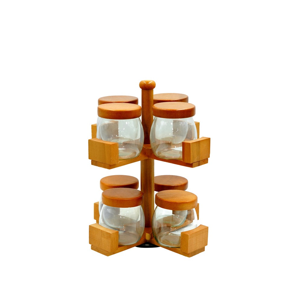 GER6224 Glass Storage Jars With Wooden Rack