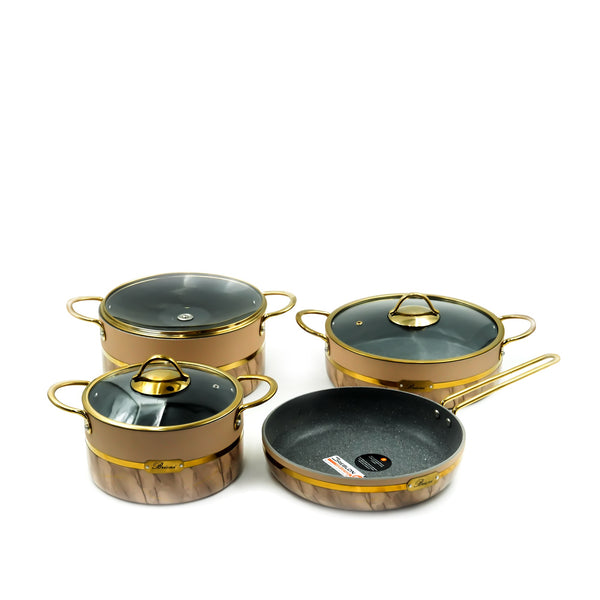 SLPK11101 Selection Plus 7-Piece Cookware Set – Marble and Gold Finish - Non-Stick Durable Pots and Pans for Home Cooking